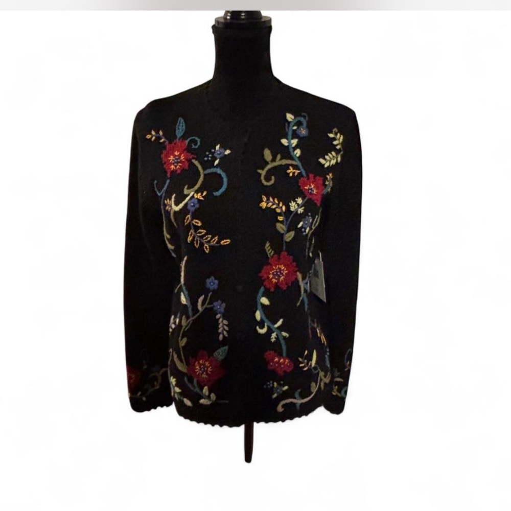Breckenridge Black Sweater with Colorful Embroidery
